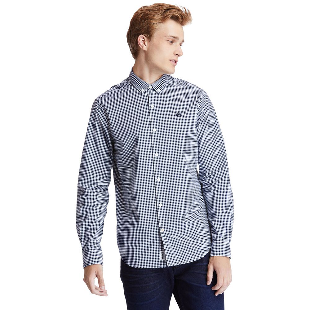 Camasi Timberland Barbati Albastri - Suncook River Long-Sleeve Poplin Gingham - Romania - TYGWBP013